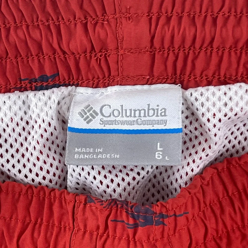 Columbia PFG Mens Red Marlin Skeleton Print Fishing Shorts Size‎ Large 6L Nylon